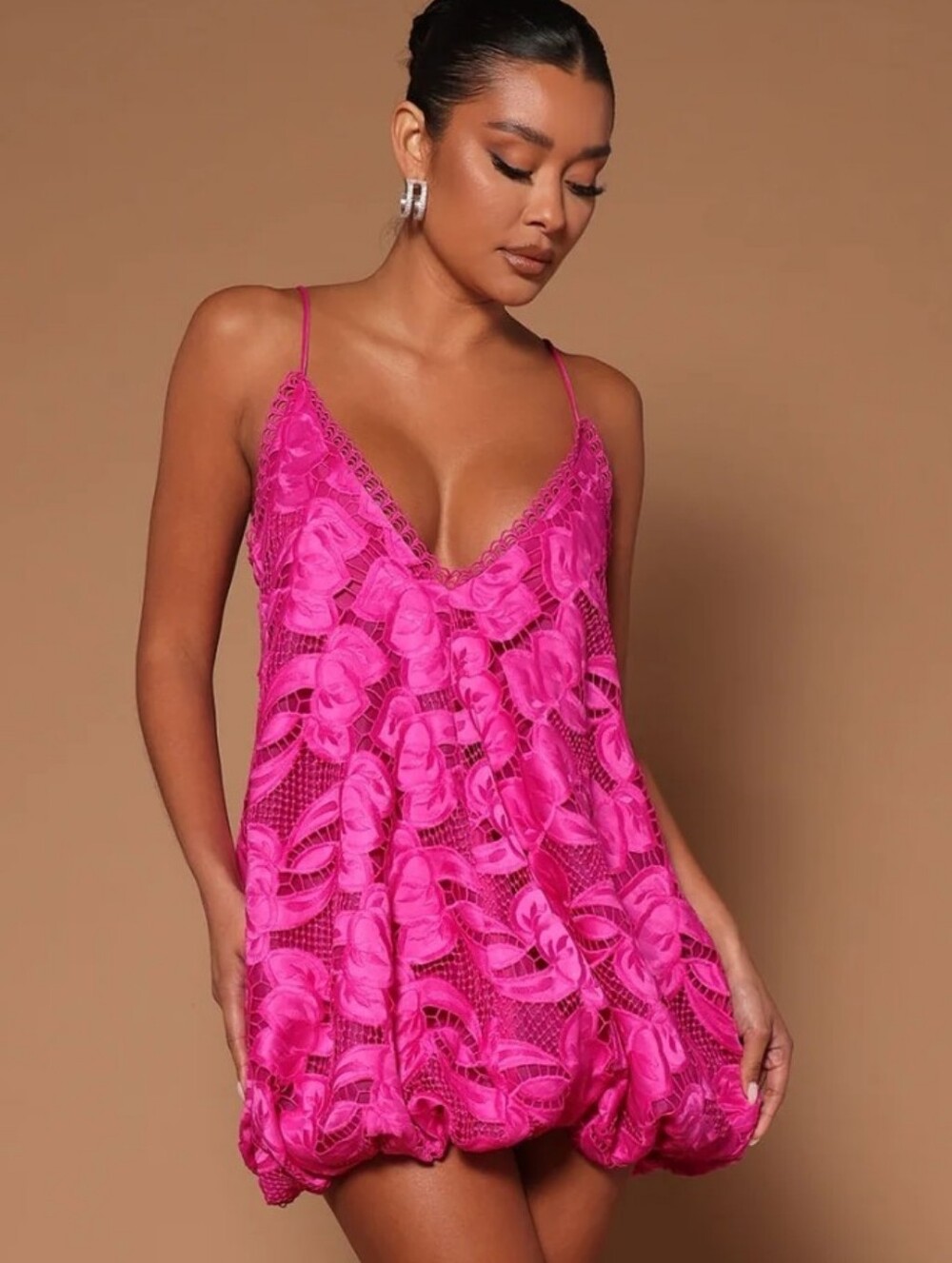 Fashion Nova Luxe Hot Pink Lace Minibubble Skirt Dress XS